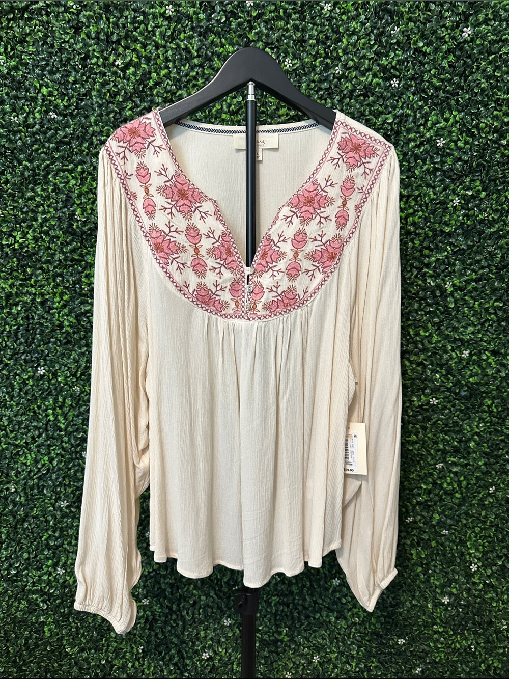 Nurture by Westbound Boho Embroidered V-Neck Long Sleeve Blouse #10